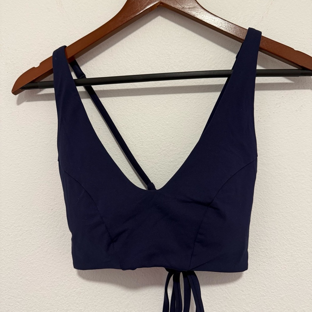 Athleta Triangle Bikini Top Strappy Back Adjustable Padded Navy Blue Size Large - Picture 3 of 8